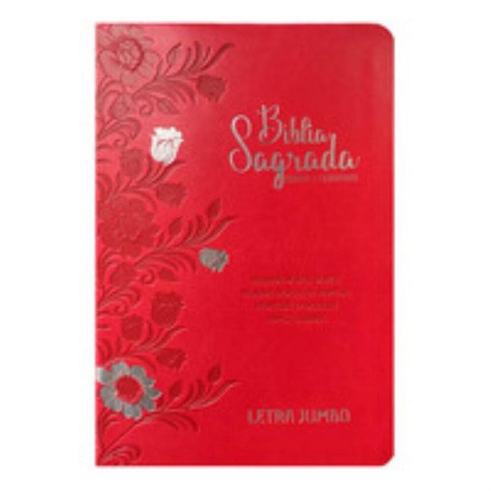 Bíblia jumbo arc full color capa pu luxo c/ harpa - Floral vermelha