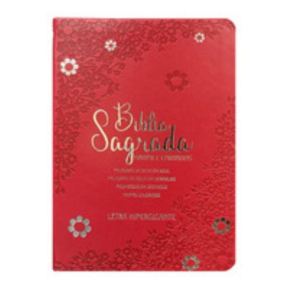 Bíblia hipergigante arc fill color pu luxo dourada - floral margarida vermelha