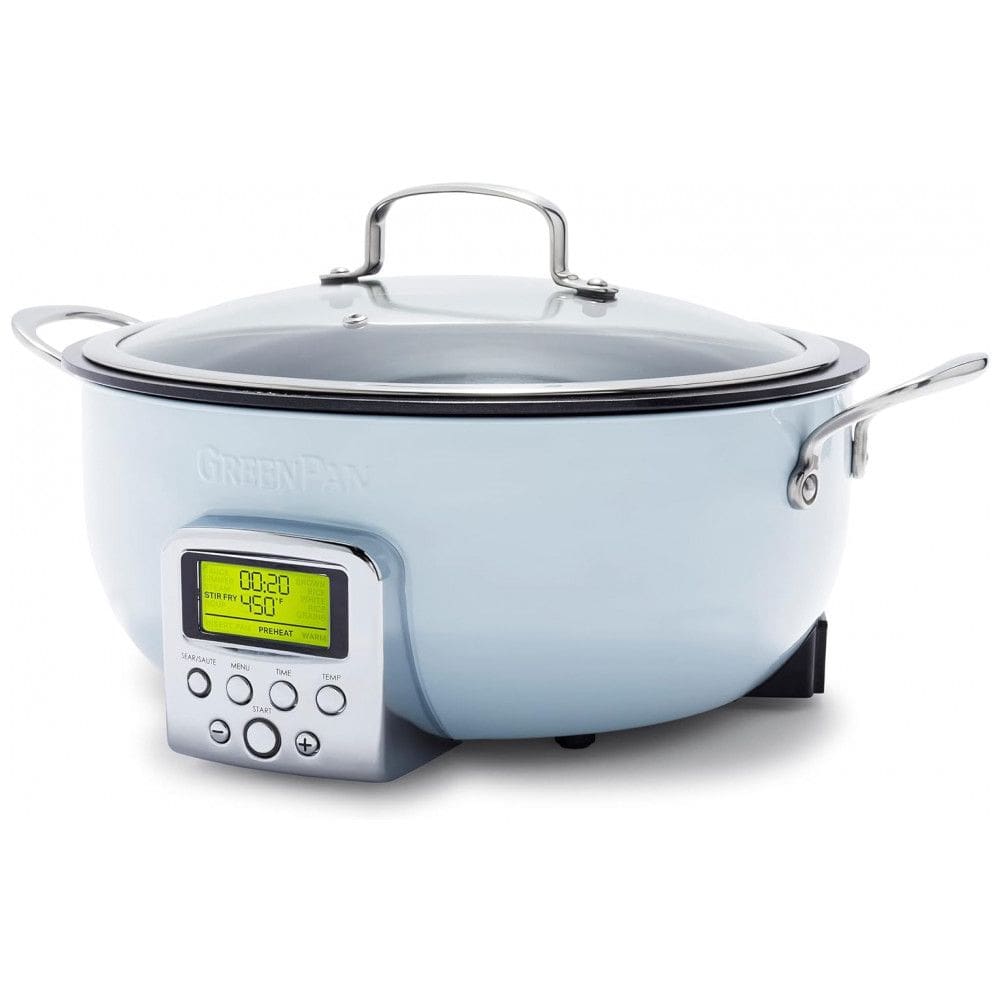 Panela Elétrica Multifuncional 6L de Cerâmica Antiaderente e Tela LED, 110V 1800W, GreenPan, Azul Claro