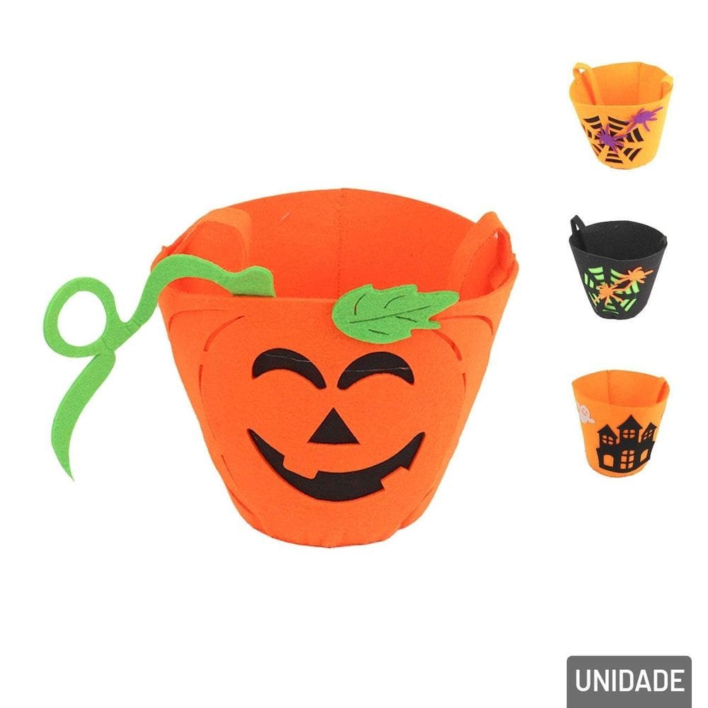 Cesta de Halloween Feltro Alça 14x16cm  - Tudo em Caixa