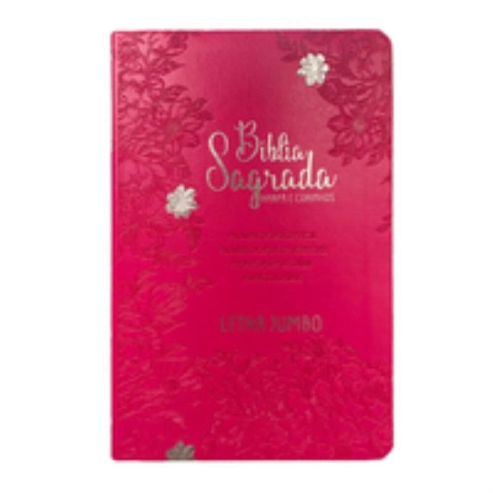 Bíblia jumbo arc full color capa pu luxo c/ harpa - Jardim pink