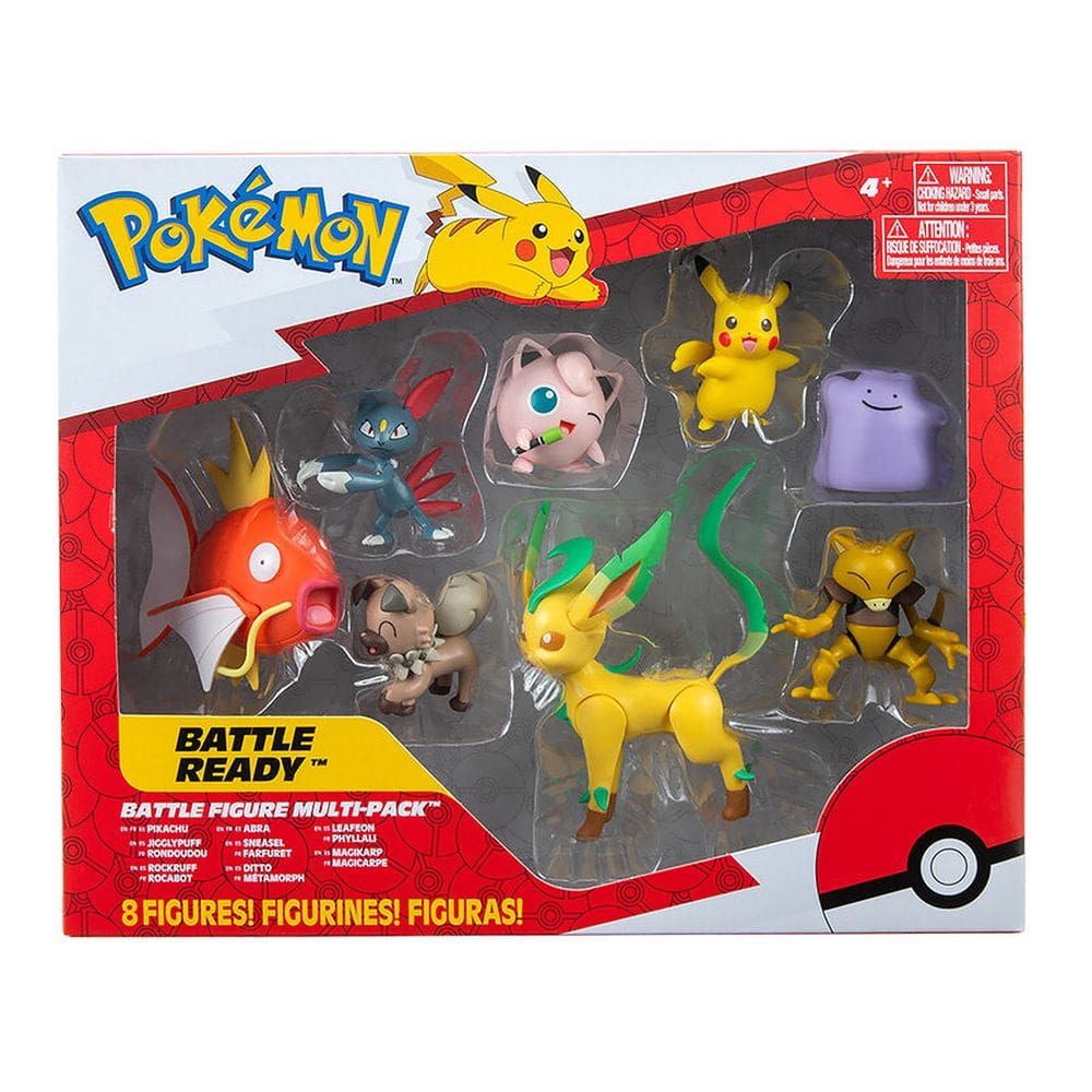 Pokemon - Kit 8 Bonecos De Batalha - Pikachu, Abra, Leafeon