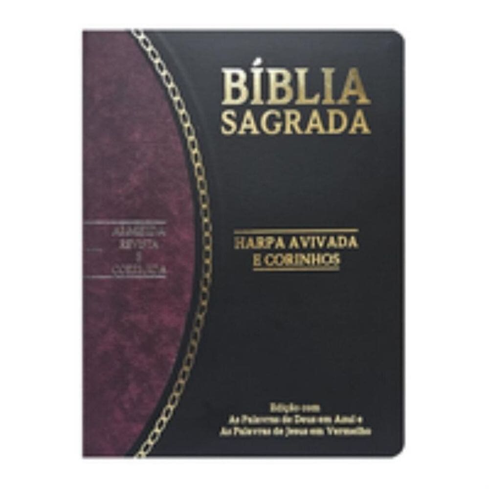 Bíblia slim large ARC com harpa PU bicolor - preto e vinho