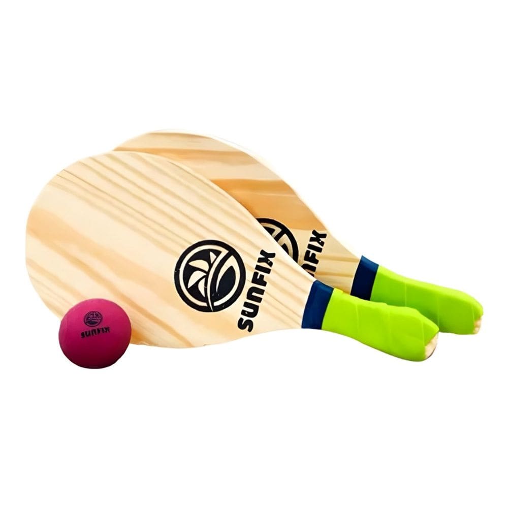 Jogo Frescobol 2 Raquetes Madeira Pinus + 1 Bola Tênis de Praia Cores diversas- Sunfix