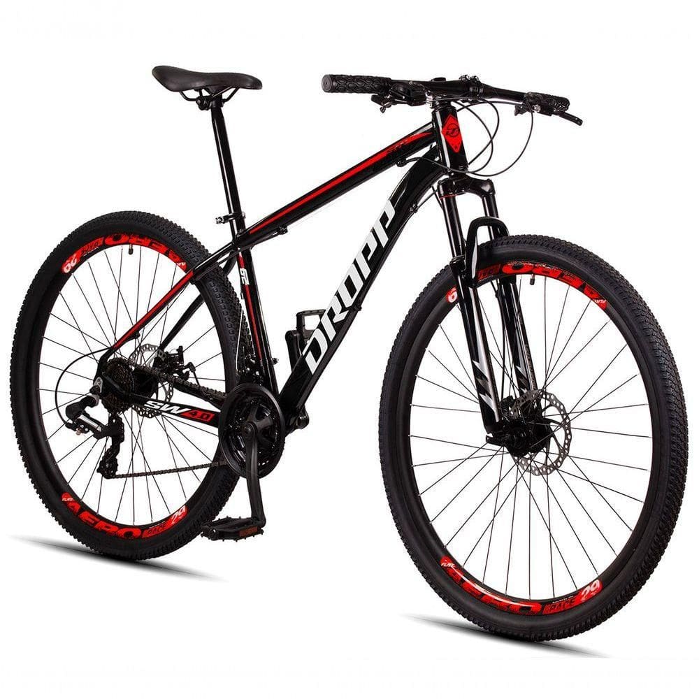 Bicicleta Aro 29 Dropp Sw 24 Vel Câmbio Shimano Quadro Alumínio Mtb Preto + Vermelho 17
