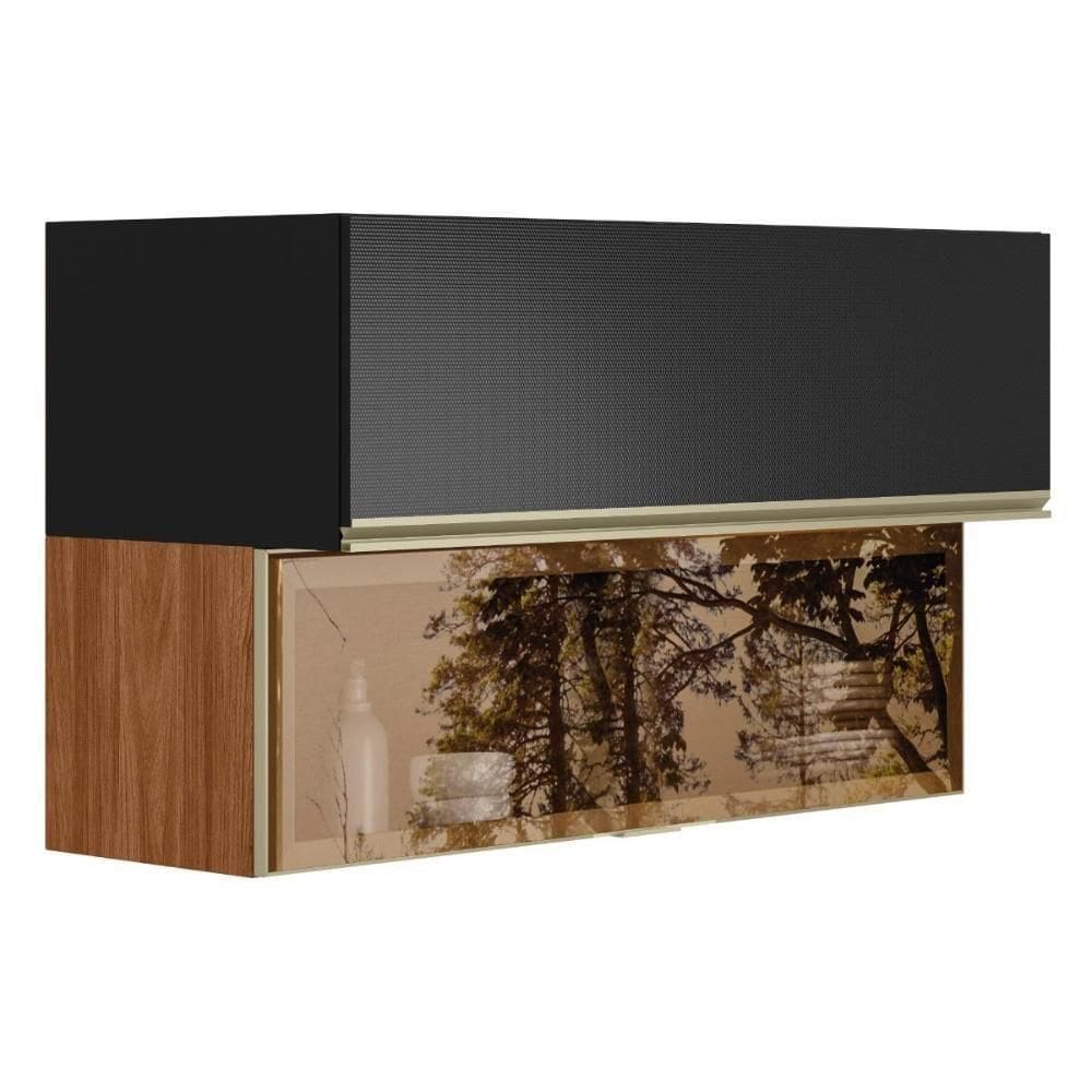 Armário Aéreo Proença 120cm Basculante 1 Porta Mdf E 1 Porta Vidro Reflecta Nogueira Touch-carbono
