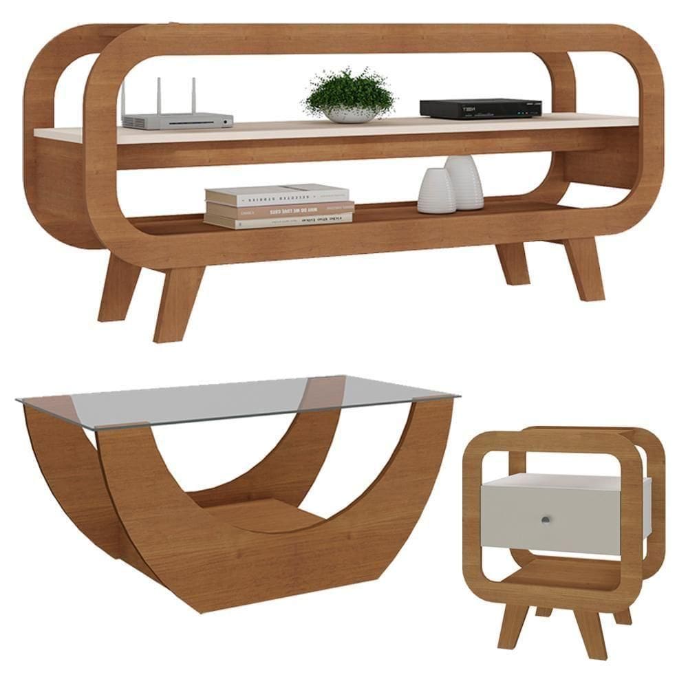 Rack Bancada TV 42 Polegadas Mesas De Centro E Apoio Arly Cinamomo Off White