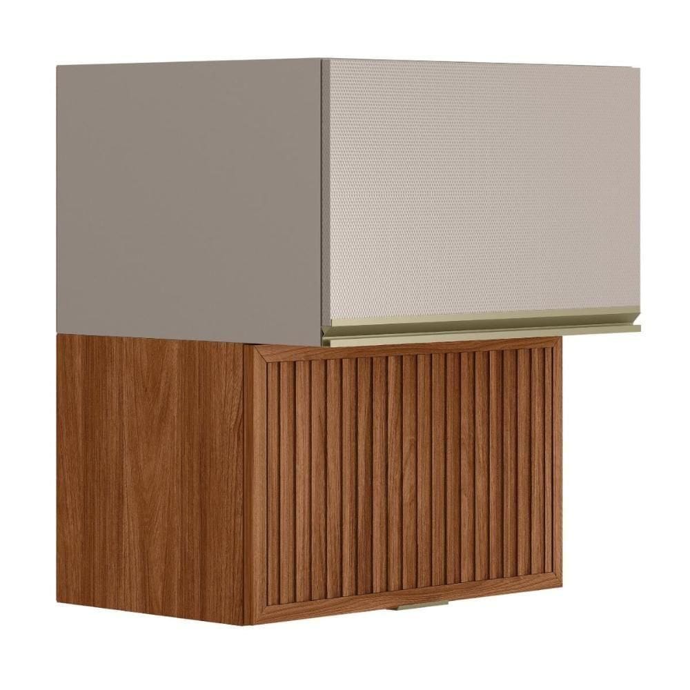 Armário Aéreo Proença 60cm Basculante 1 Porta Mdf E 1 Porta Ripada Nogueira Touch-nude Prime Tx