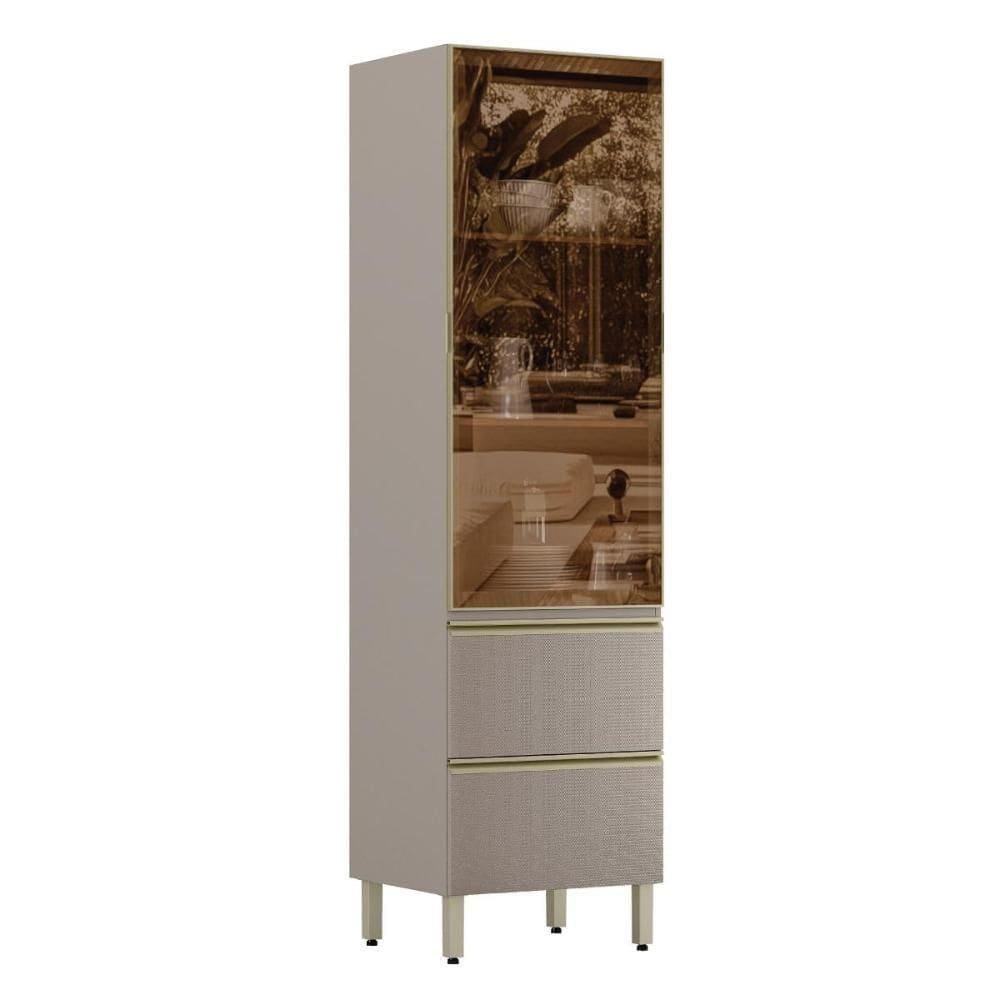 Cristaleira Proença 70cm 1 Porta Vidro Reflecta E 2 Gavetas Nogueira Touch-nude Prime Tx - Demartêz