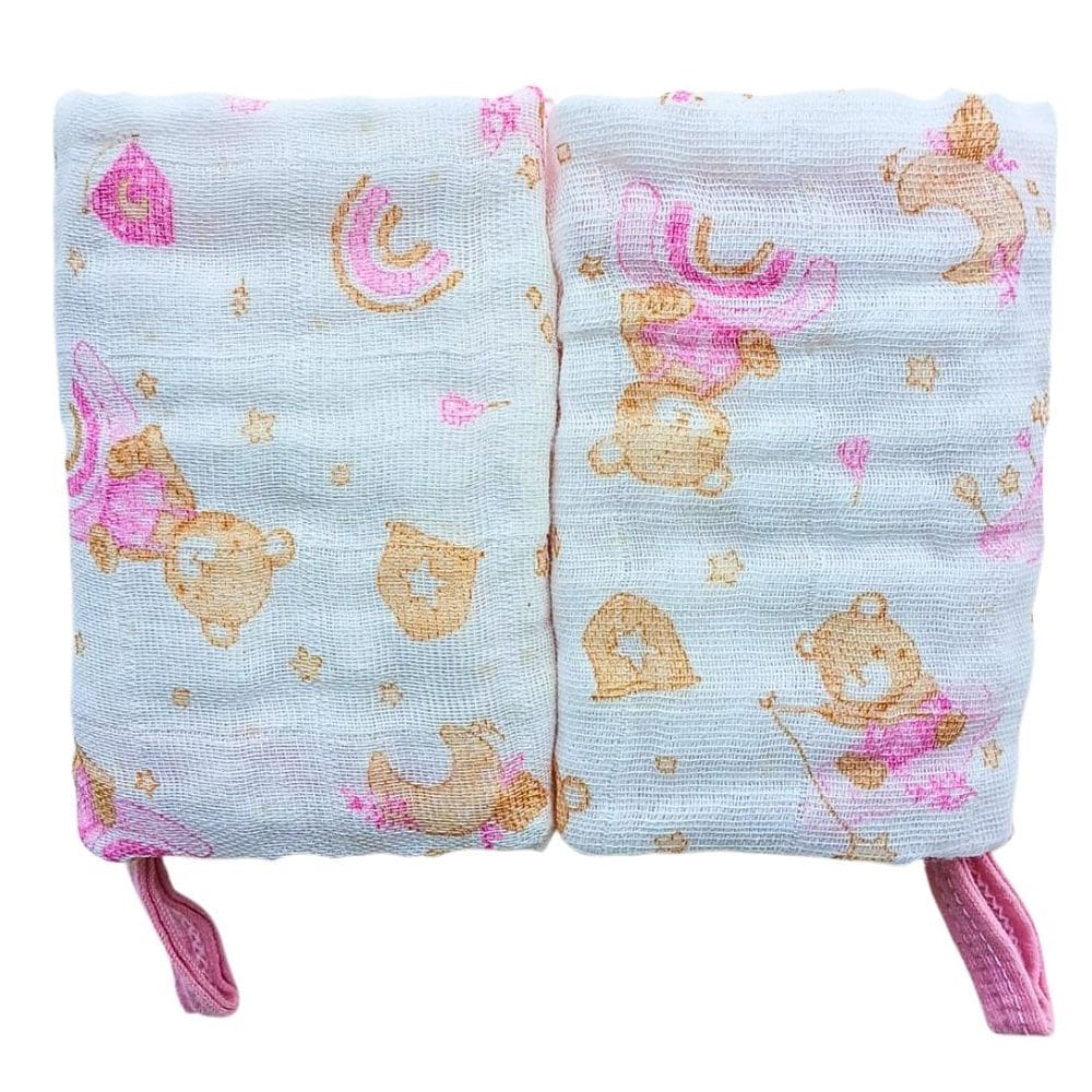 Kit 2 Toalhas Pano de Boca Bebe Soft de Algodão Menina Enxoval Com Prendedor de Chupeta