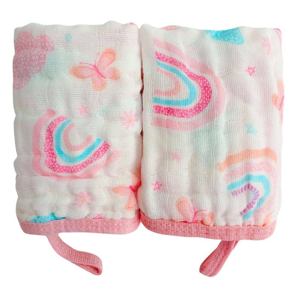 Kit 2 Toalhas Pano de Boca Bebe Soft de Algodão Menina Enxoval Com Prendedor de Chupeta