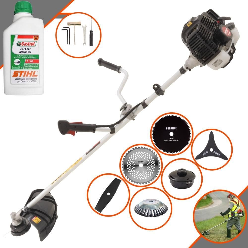 Aparador de Grama Profissional À Gasolina Kawashima KW43LE 43cc 1,7HP 10.000rpm Roçadeira Multifuncional Lateral Com 6 Opões de Cortes + ÓLEO STIHL 2T