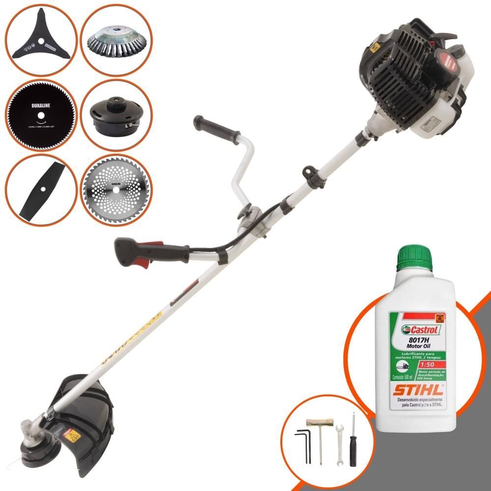 Máquina de Cortar Grama Multifuncional Kawashima KW43LE À Gasolina 43cc 1,7HP de Potência 10.000rpm 2T Roçadeira Completa 6 Em 1 + ÓLEO STIHL 8017
