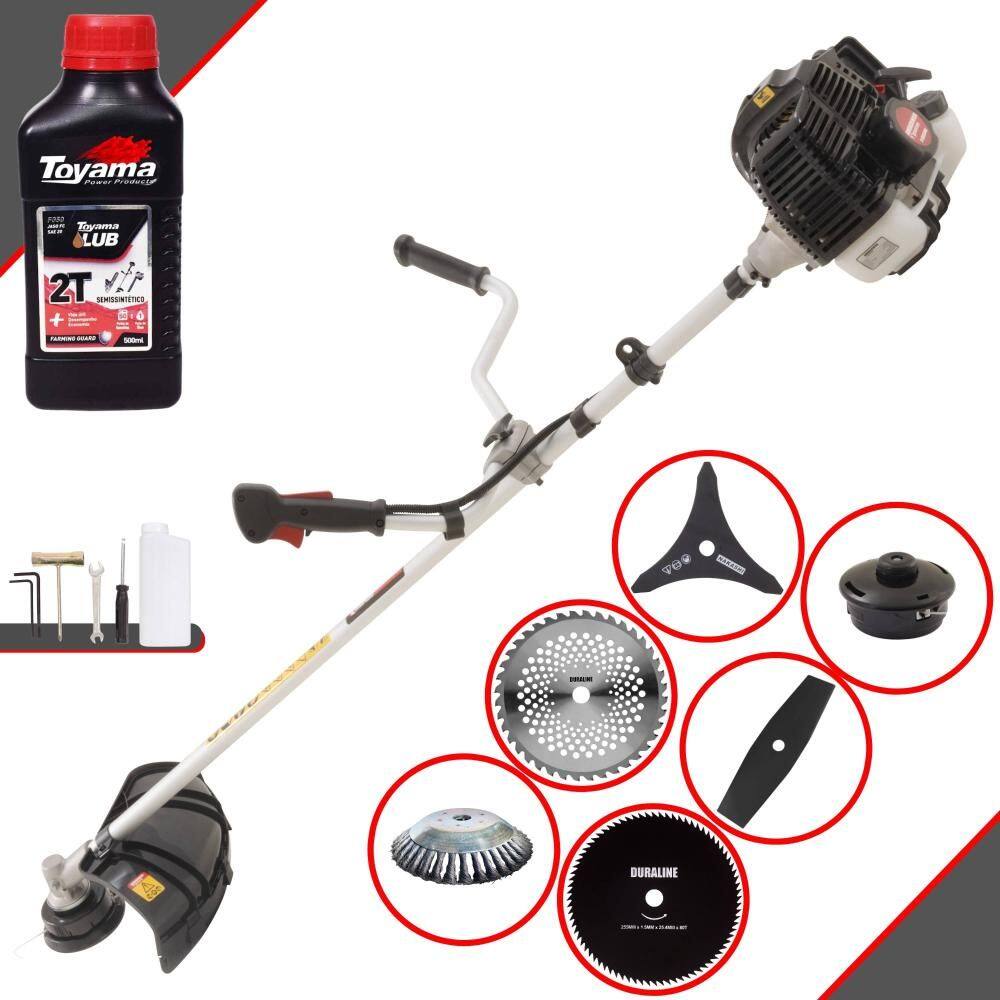 Roçadeira Cortador de Grama À Gasolina Kawashima KW43-LE 43cc 1,7HP 10.000rpm Completo Com Kit 4 Lâminas + Carretel + Escova de Aço + ÓLEO TOYAMA 2T