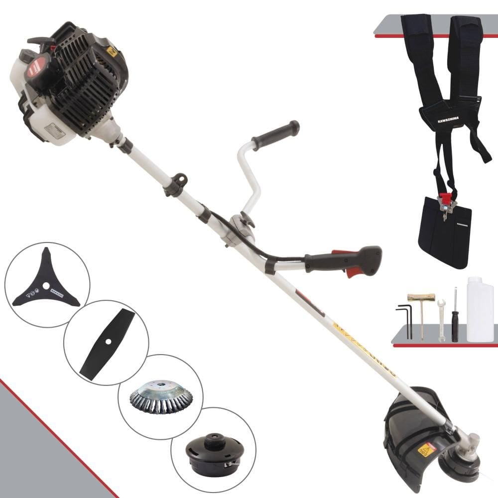 Roçadeira Cortador de Grama À Gasolina KW43-LE 2T 43cc 1,7HP de Alta Performance Com Carretel e Faca 3 Pontas + EXTRA Faca 2 Pontas e Escova de Aço