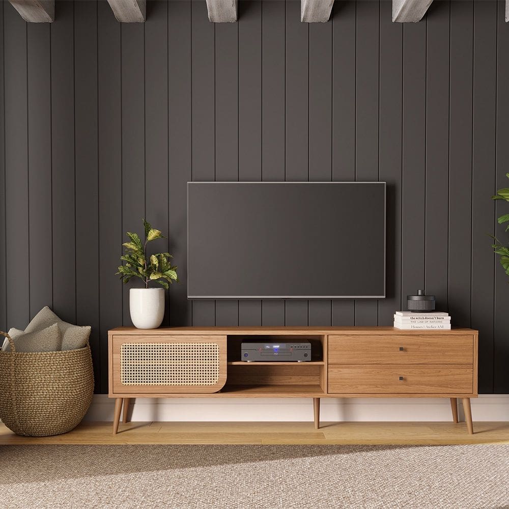 Rack TB311 para TV Até 60 Polegadas 220cm 02 Gavetas 01 Porta Curve com Palha Natural Freijó Dalla Costa