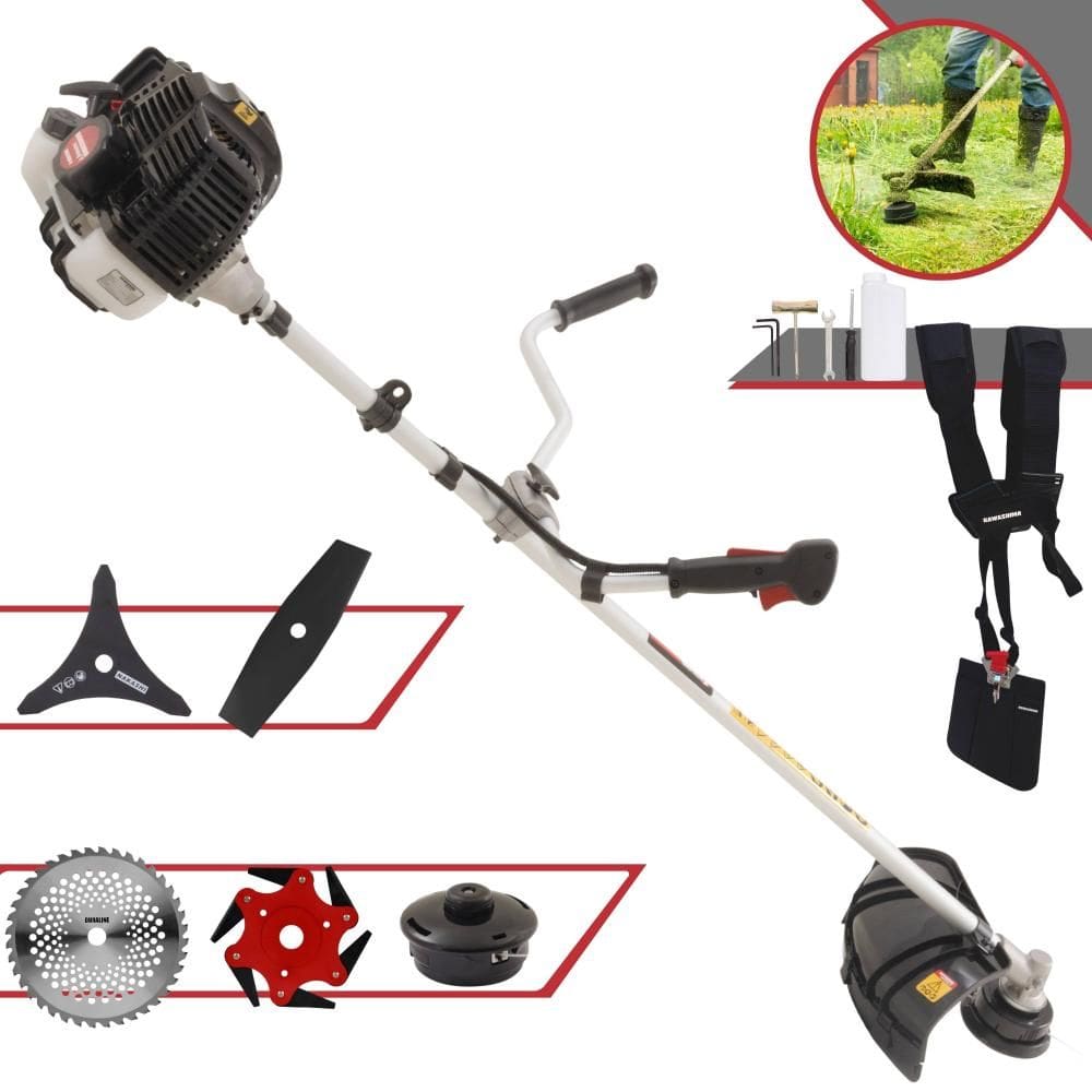 Roçadeira Completa Kawashima KW43LE À Gasolina 43cc Cortador de Grama Para Todos os Tipos de Trabalho Com Carretel Nylon + Kit de 4 Lâminas de Cortes