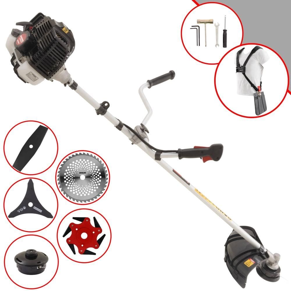 Roçadeira Kawashima KW43LE À Gasolina 2T 1,7HP 43cc Com Lâmina Facão + Lâmina 3 Pontas + Lâmina 6 Pontas + Lâmina 40 Dentes de Vídea + Carretel Nylon