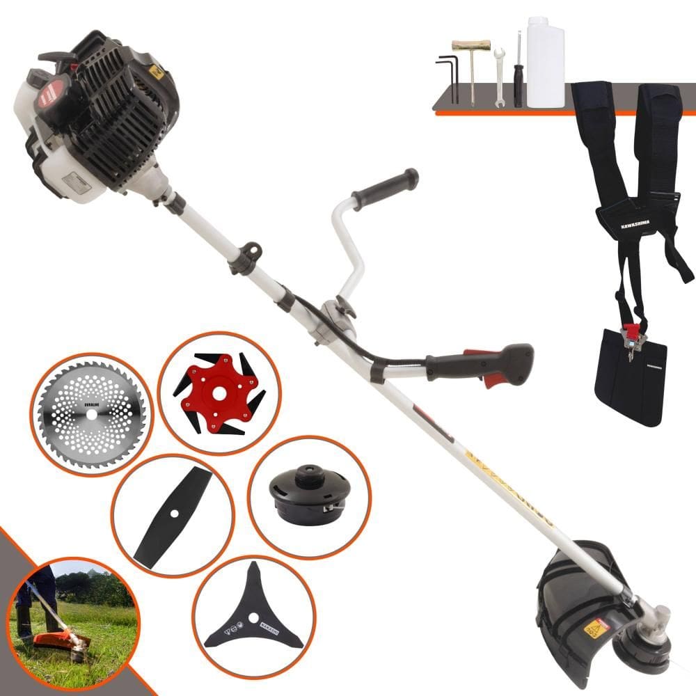 Roçadeira À Gasolina Kawashima KW43LE 43cc 1,7HP 10.000rpm 5 Em 1 Com Carretel de Nylon + Facas 2 Pontas, 3 Pontas, 6 Pontas e 40 Dentes de Vídea