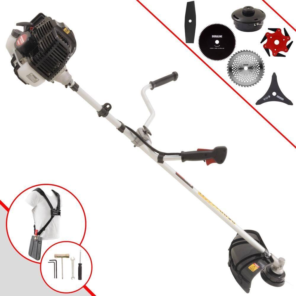 Roçadeira Multifunções Kawashima KW43LE À Gasolina 43cc 1,7HP Alta Rotação Para Todos os Tipos de Trabalho Com Carretel + Kit de 5 Lâminas de Cortes