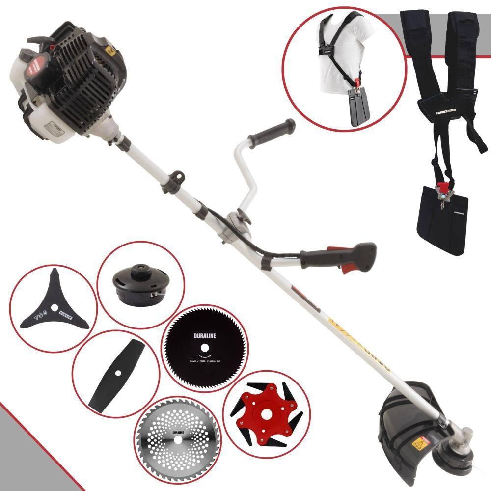 Roçadeira Kawashima KW43LE À Gasolina 2T 1,7HP 43cc Com Faca 2 Pontas + Faca 3 Pontas + Faca 6 Pontas + Disco 40 Dentes + Disco 80 Dentes + Carretel