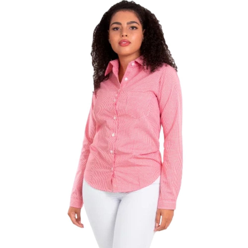 Camisete Social Xadrez Mangas Longas Vermelho Listrado