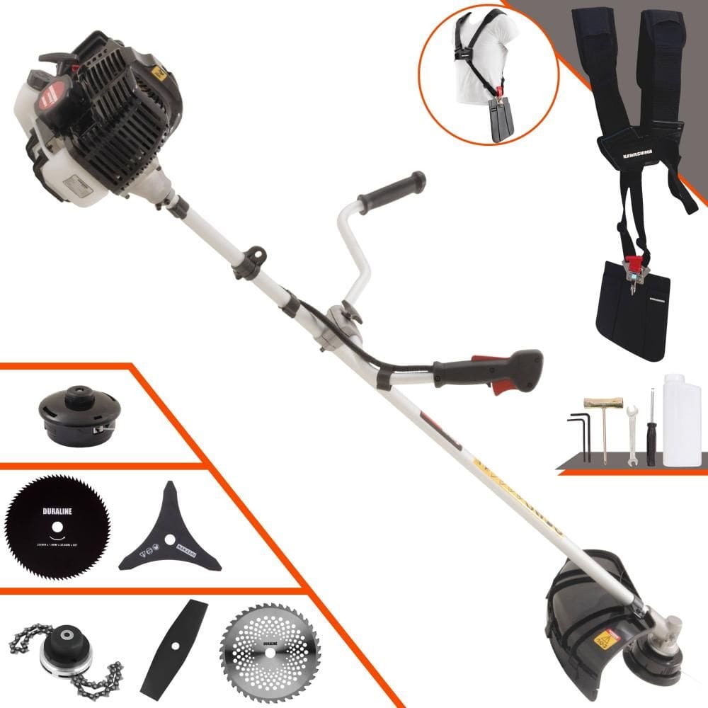 Roçadeira À Gasolina KW43LE 43cc 1,7HP Alta Performance Com Carretel e Faca 3 Pontas + EXTRA Faca 2 Pontas, Faca 40 Dentes, Faca 80 Dentes e Trimmer
