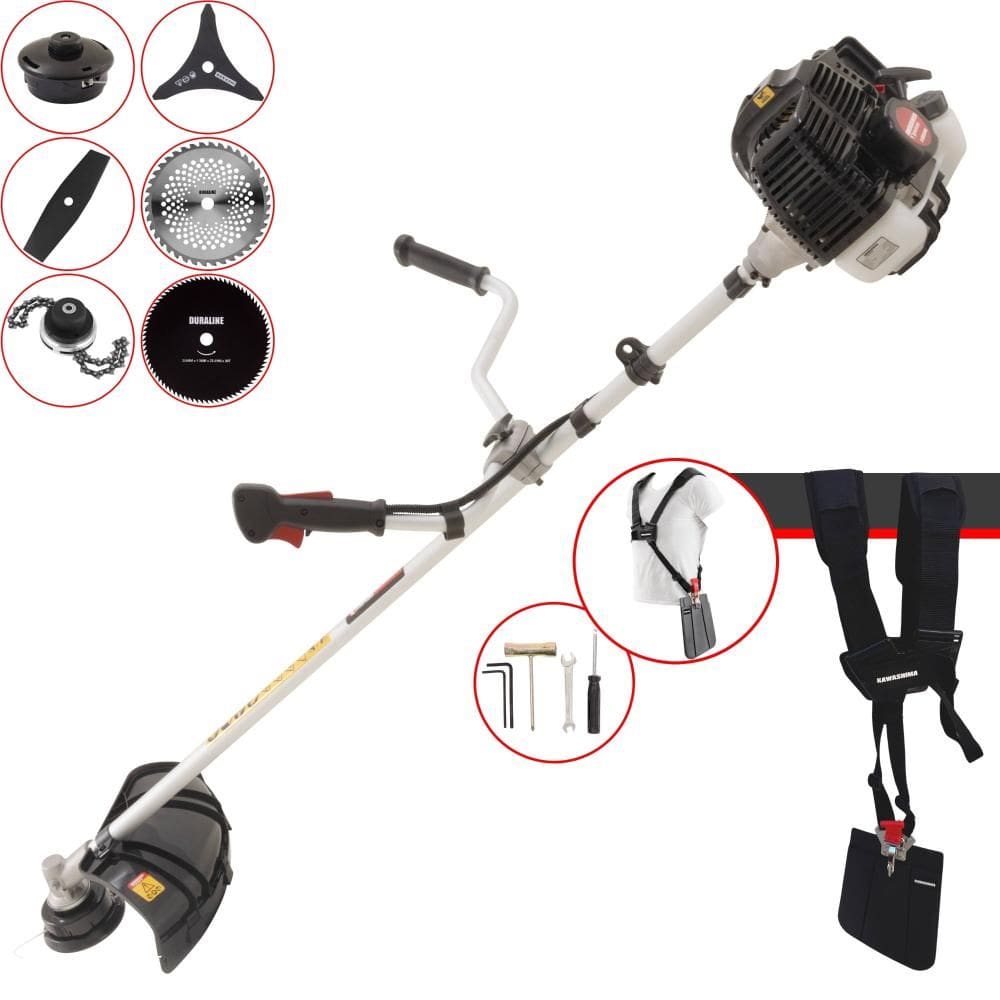 Roçadeira KW43LE Kawashima À Gasolina 2T 43cc 1,7HP Alta Rotação 6 Em 1 Com Carretel + Facas 2 Pontas + 3 Pontas + 40 Dentes + 80 Dentes + Trimmer