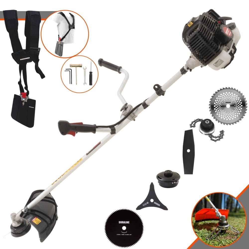 Roçadeira À Gasolina Kawashima KW43LE 43cc 1,7HP Com Carretel + Faca 2 Pontas + Faca 3 Pontas + Faca 40 Dentes de Vídea + Faca 80 Dentes + Trimmer
