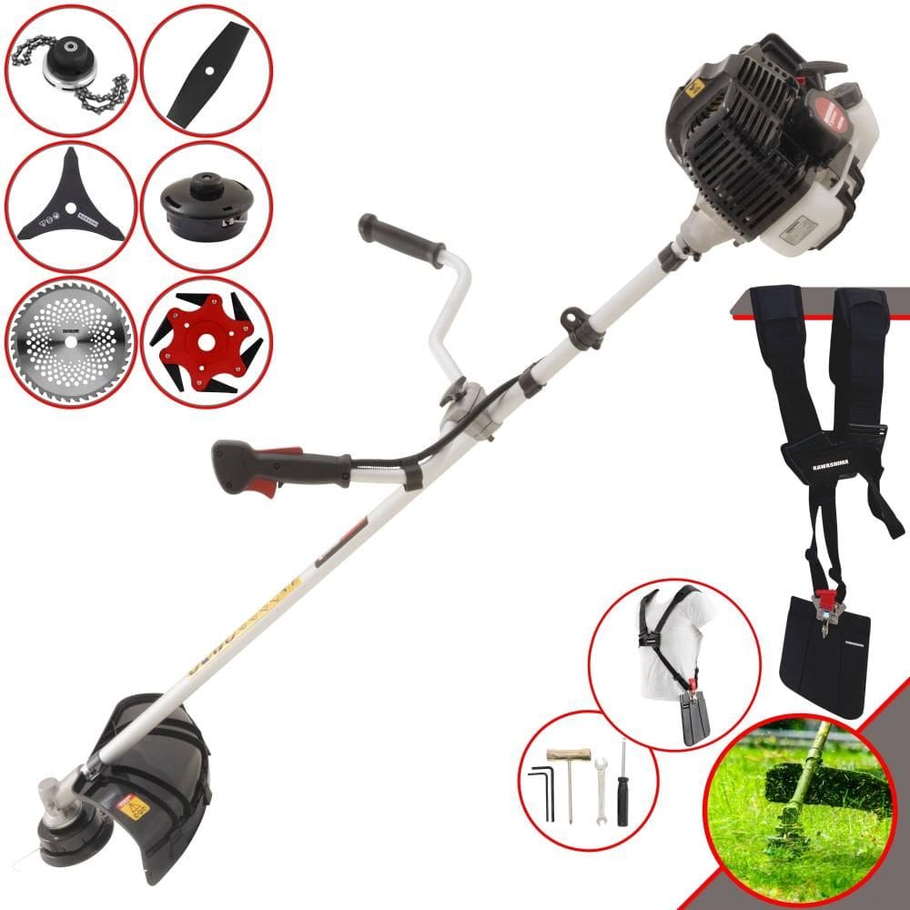 Máquina de Corta Grama Kawashima KW43LE À Gasolina 43cc 1,7HP 10.000rpm Multifunções Profissional Completa Com Carretel de Nylon + 5 Lâminas de Corte