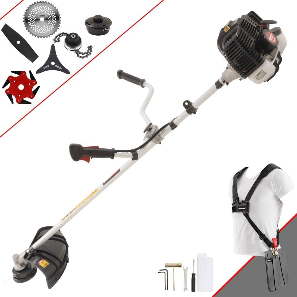 Roçadeira Profissional Completa Kawashima KW43-LE À Gasolina 2T 43cc 1,7HP de Potência Alta Rotação Com Carretel de Nylon + Kit 5 Lâminas de Cortes