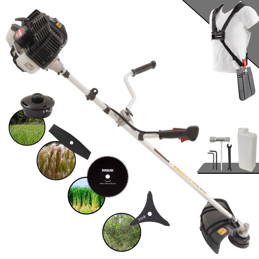 Roçadeira Robusta Kawashima KW43LE À Gasolina 2T 43cc 1,7HP de Alta Performance Com Carretel e Faca 3 Pontas + EXTRA Faca 2 Pontas e Faca 80 Dentes