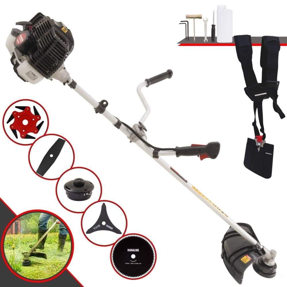 Roçadeira KW43LE À Gasolina 2T 43cc 1,7HP Completa Com Carretel de Nylon e Lâmina 3 Pontas + EXTRA Lâmina 2 Pontas, Lâmina 6 Pontas e Lâmina 80 Dentes