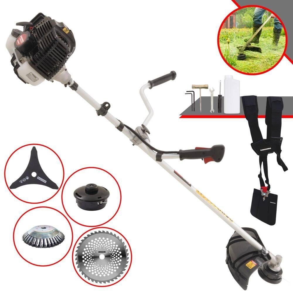 Roçadeira Lateral Kawashima KW43LE À Gasolina 43cc 1,7HP Multifuncional Com Carretel e Faca 3 Pontas + EXTRA Faca 40 Dentes e Escova de Aço Circular