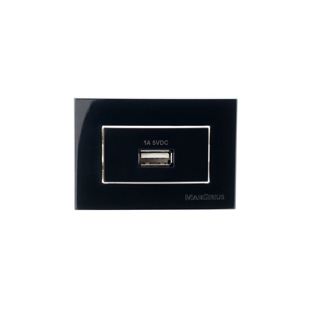 Placa para Móveis 65x45 com Tomada Carregador USB-A MarGirius Sleek 1A 5W Preto Ebony