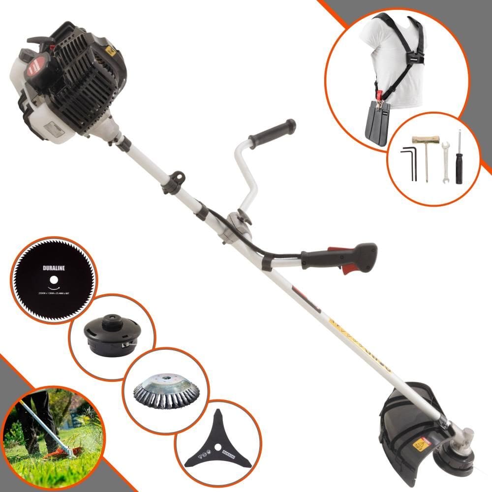 Roçadeira Podador de Grama Kawashima KW43LE À Gasolina 2T 43cc 1,7HP Completa Com Carretel de Nylon + Faca 3 Pontas + Faca 80 Dentes + Escova de Aço