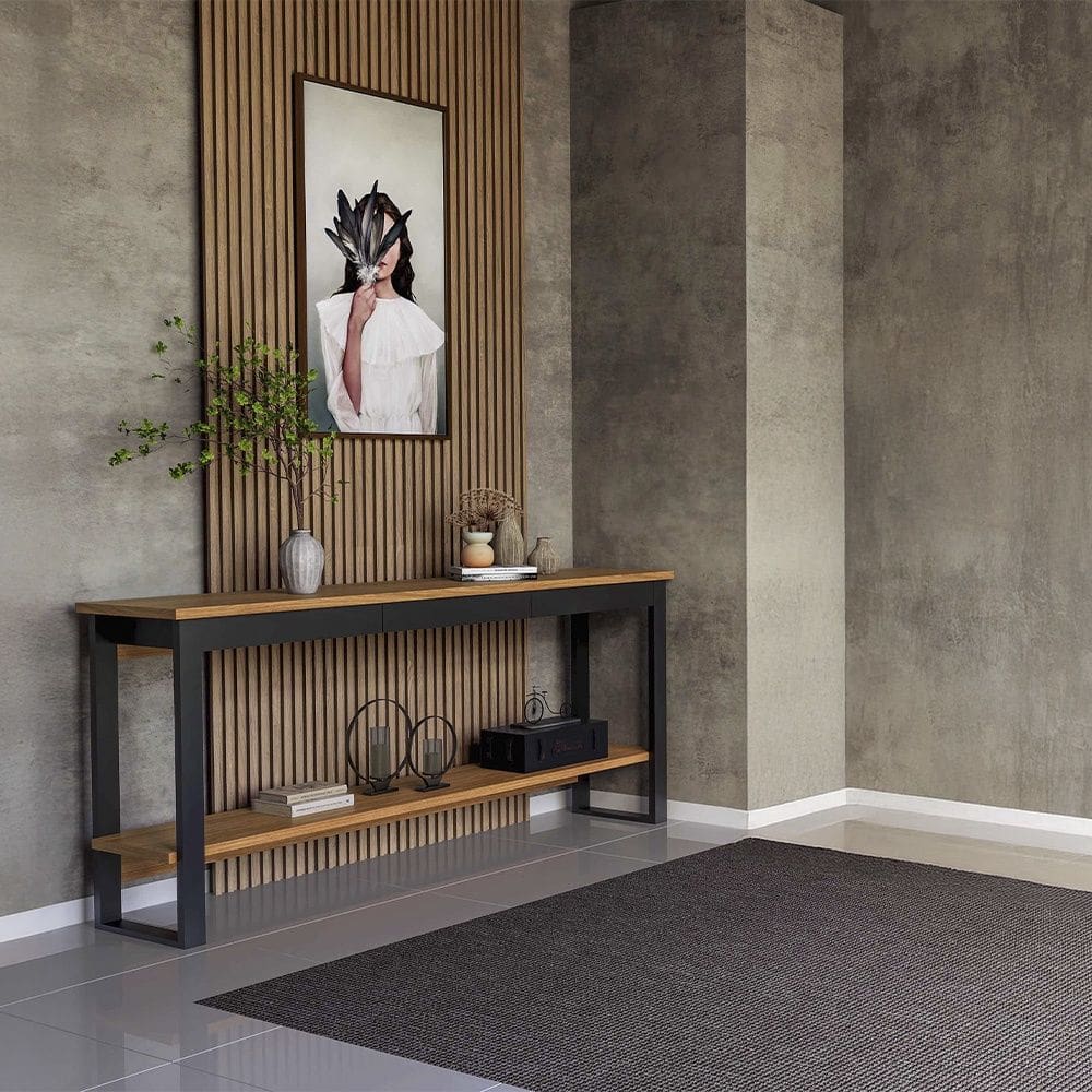 Aparador Estilo Industrial em MDF 180cm com 01 Gaveta F47 Freijó Preto Fosco Dalla Costa