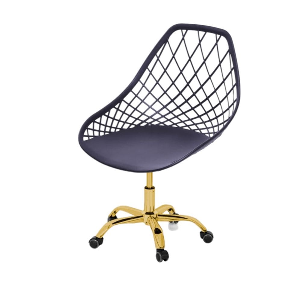 Cadeira Giratório Kaila Preta | Dourado Brilho