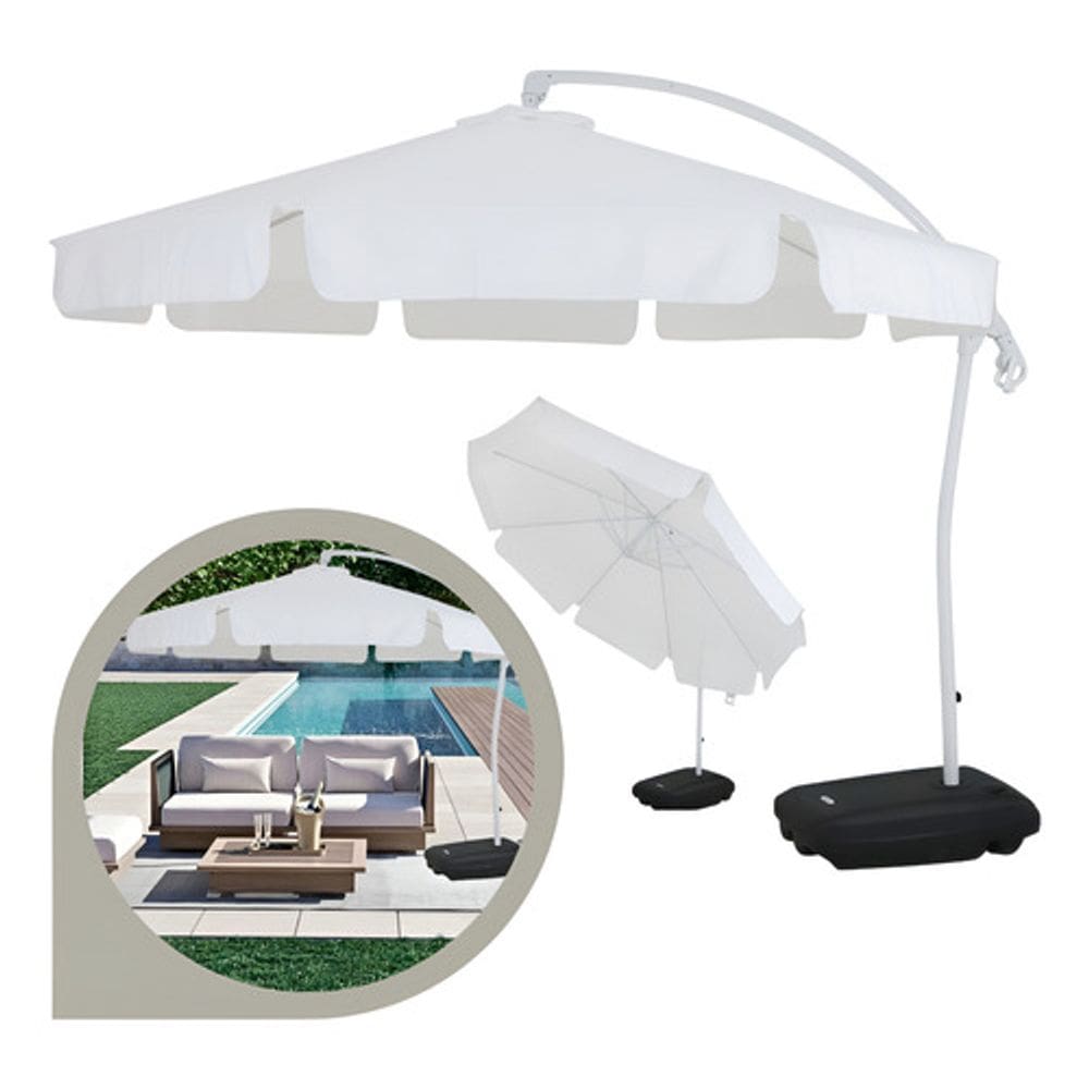 Ombrelone Sombreiro Luxo Bel Buzios 3 Metros Branco Reclinavel & Giratório 360 + Base em ABS 50L