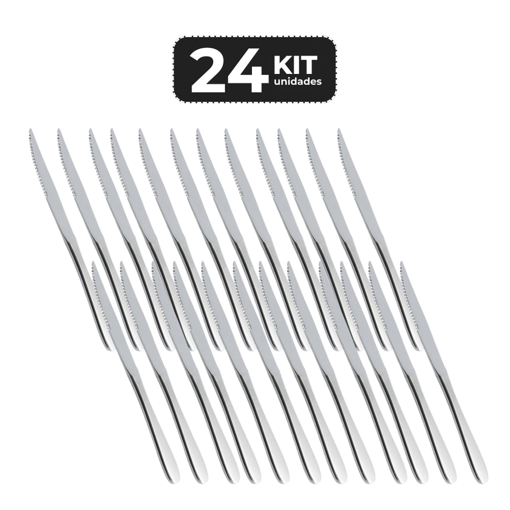 Kit 24 Faca De Churrasco Inox Acabamento Brilho - Linha Pallas