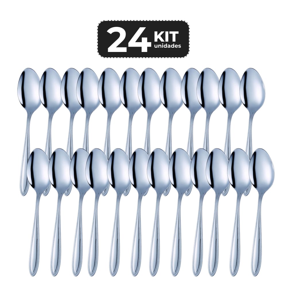 Kit 24 Colher De Sobremesa Inox Acabamento Brilho - Linha Pallas