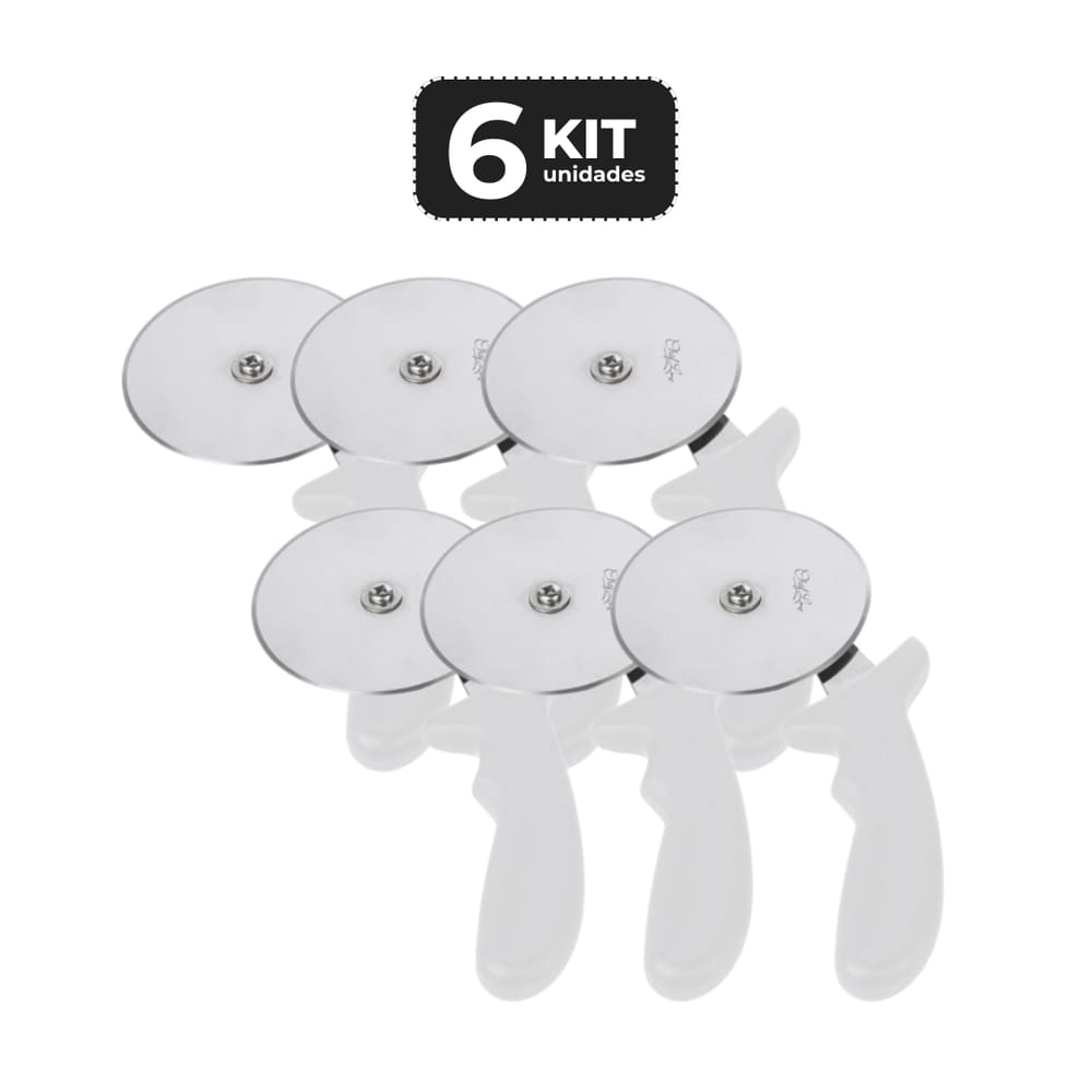 KIT 6 CORTADOR P/ PIZZA 10” INOX - CABO PP BRANCO 23CM