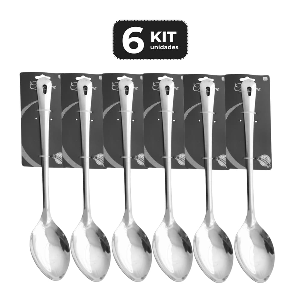 Kit 6 Colher De Servir Inox 35 Cm