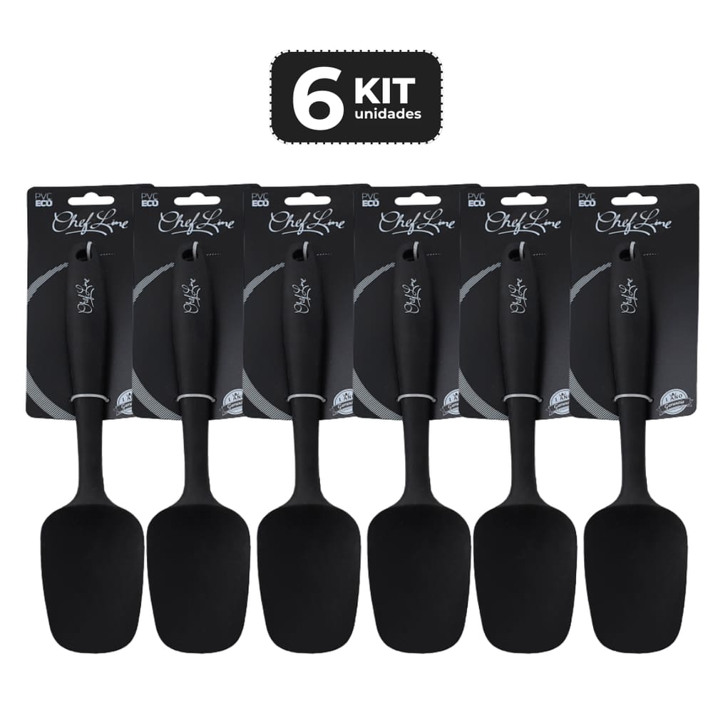 Kit 6 Colher De Silicone Preta Pro 28 Cm 230 C