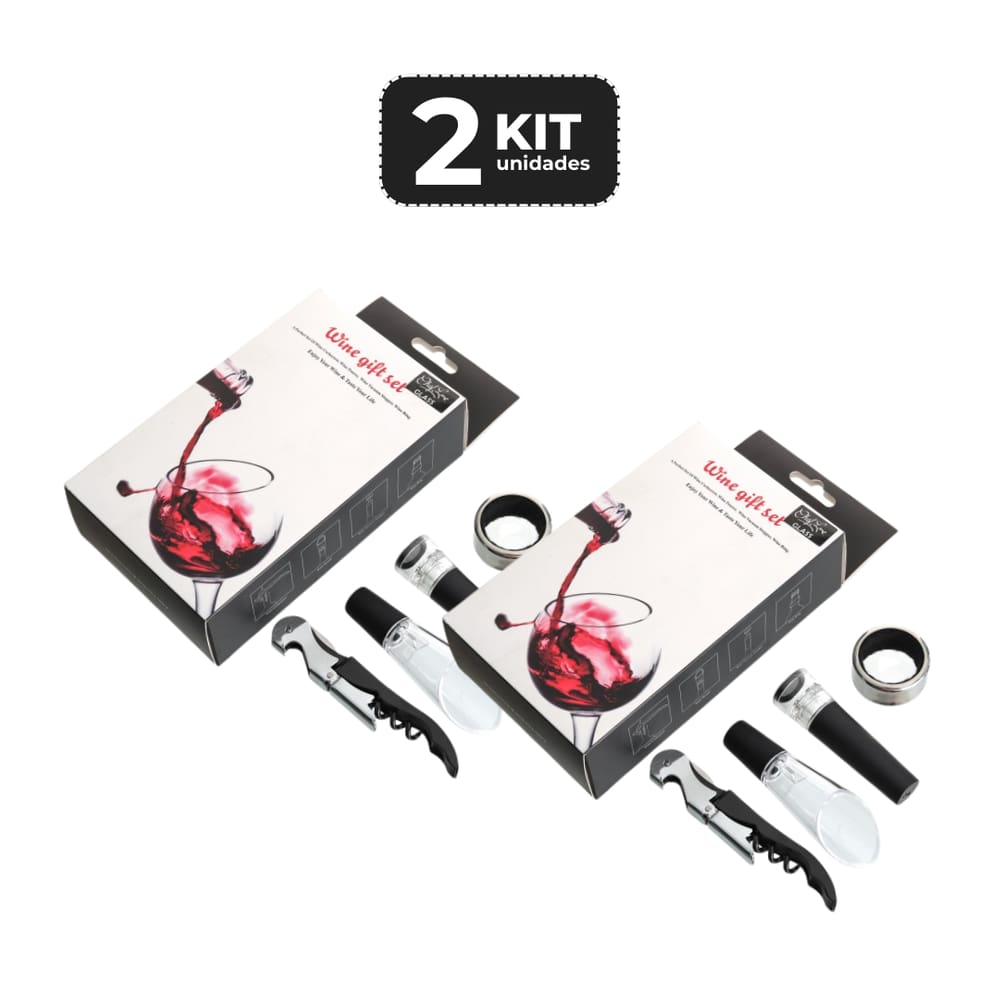 Kit 2 Kit Vinho Estojo - Acessorios 4 Pecas Saca Rolha