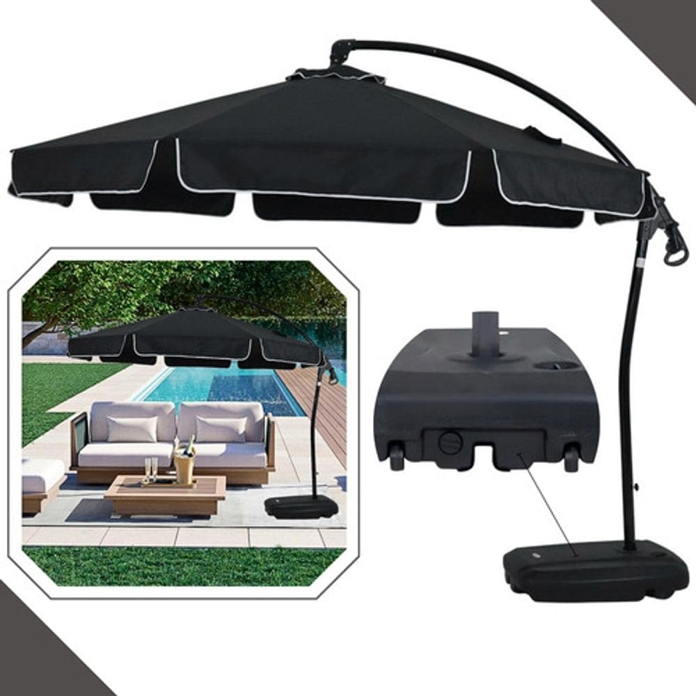Ombrelone Preto Suspenso Reclinavel 3m Buzios C/ Suporte Luz