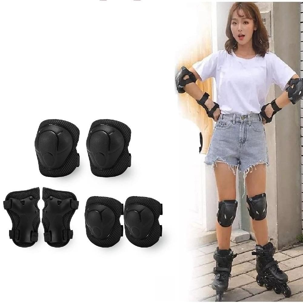 Kit Conjunto Infantil De Segurança Acessorios Esportivos Joelheira Cotoveleira Pulso Para Skate Bike Preto