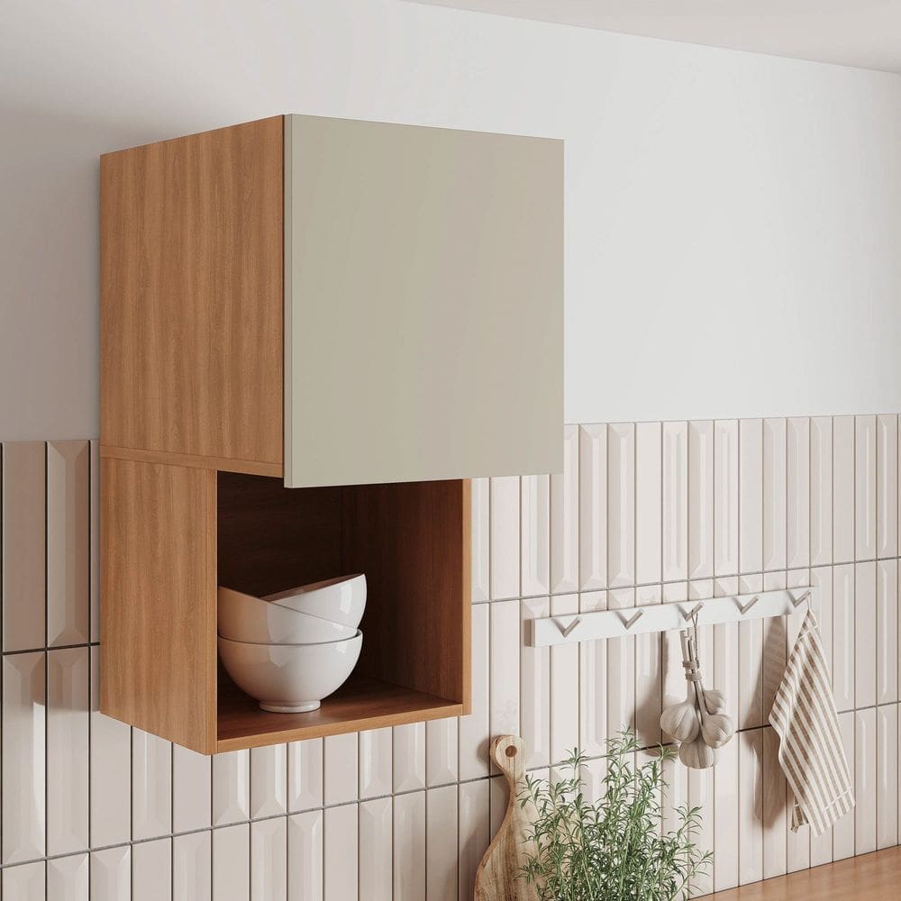 Armário Aéreo 1 Porta com Nicho 40cm Aroeira Cabecasa Madeiramadeira Cinza Sereno/Cedro