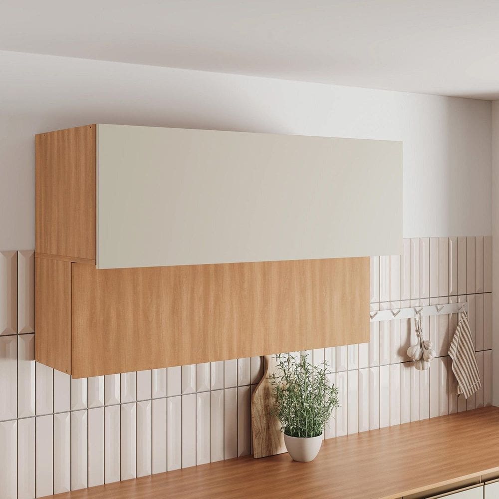 Armário Aéreo 2 Portas Basculantes 120cm Aroeira Cabecasa Madeiramadeira Cinza Sereno/Cedro