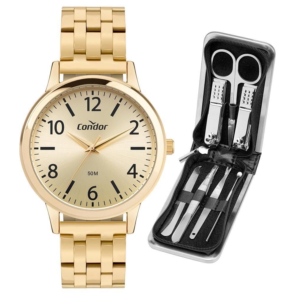 Kit Relógio Condor Masculino Dia A Dia Dourado CO2035NRR/K4X